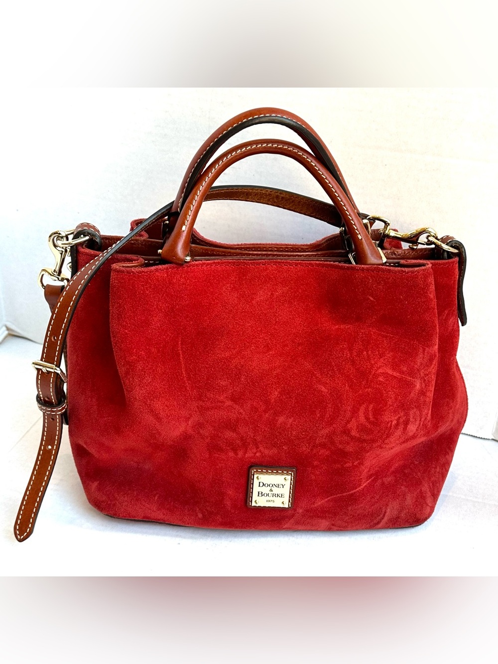Dooney & Bourke Autumn Orange Suede Brown Leather Trim Medium Satchel Bag Rare